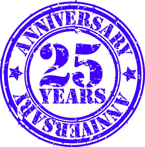 Grunge 25 anos selo de borracha aniversário, ilustração vetorial — Vetor de Stock