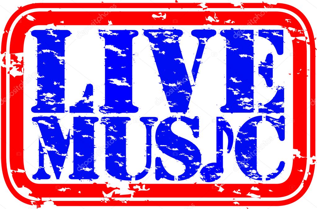 Grunge live music rubber stamp, vector illustration