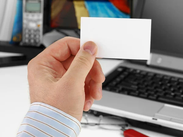 Male hand with blank business card — Stock Photo, Image