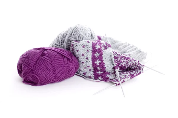 Lilac and grey knitting — Stock Photo, Image