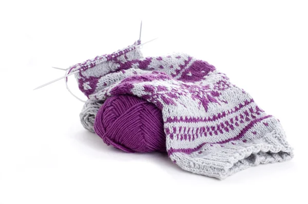 Lilac and grey knitting — Stock Photo, Image
