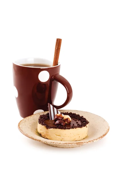 Cup of coffee and chocolate tart — Stock Photo, Image