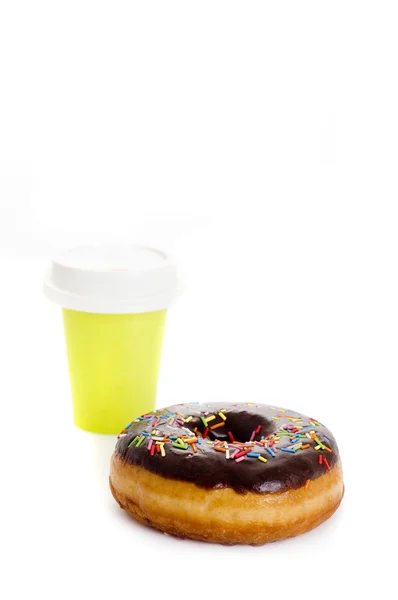 Κύπελλο χαρτί, καφέ και ντόνατ — Φωτογραφία Αρχείου