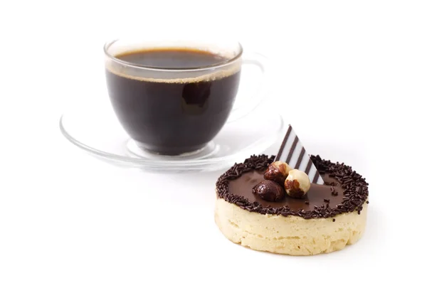 stock image Cup of coffee and chocolate tart