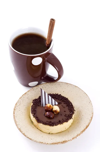 Stock image Cup of coffee and chocolate tart