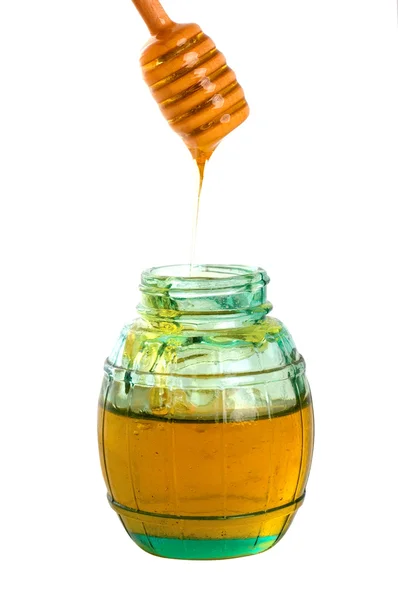 Honing en houten honing stok — Stockfoto