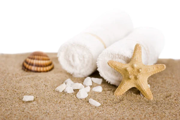 White towels and seastar — Stock Photo, Image