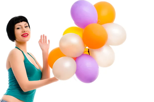Młoda kobieta z balony uśmiechający się — Zdjęcie stockowe