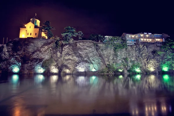 stock image Night Tbilisi near Metekhi Bridge