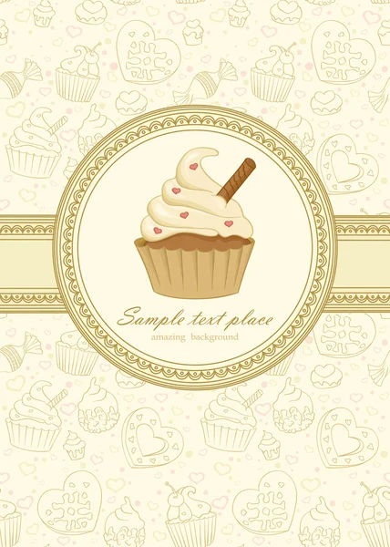 Vintage frame with cupcake — Stock Vector