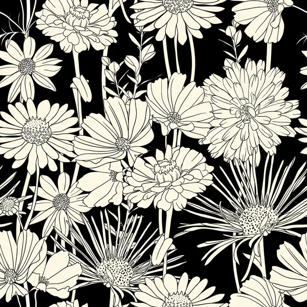 Padrão sem costura floral preto e branco Ilustrações De Bancos De Imagens Sem Royalties