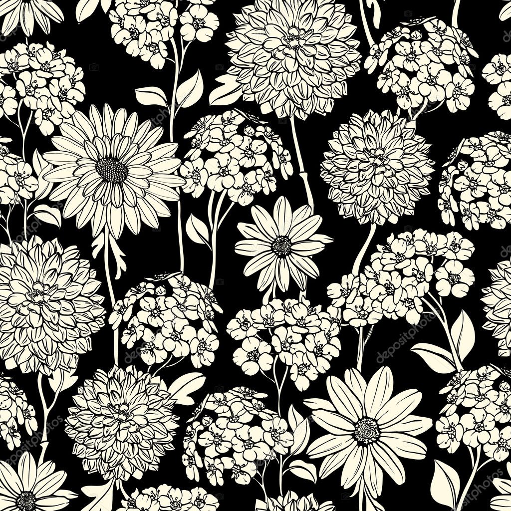 Black and white floral seamless pattern — Stock Vector © hoverfly #8505499