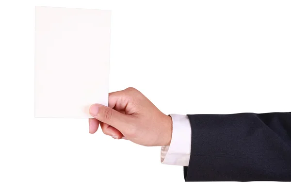 Homem de negócios segurar papel em branco — Fotografia de Stock