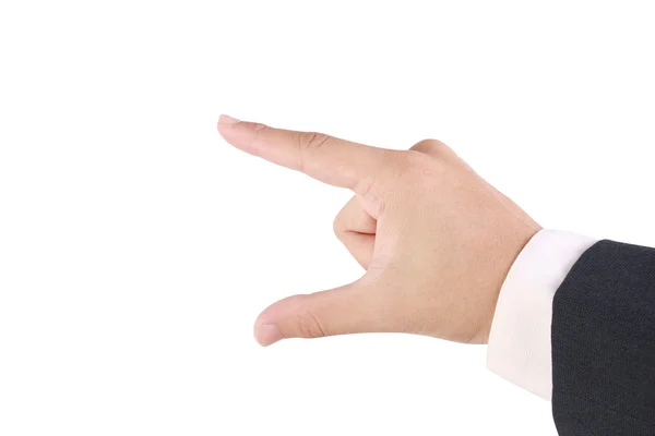 Biznes człowiek używać jego palec trzymać coś — Zdjęcie stockowe