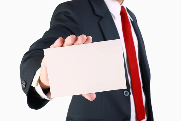 Homem de negócios segurando cartão branco branco — Fotografia de Stock