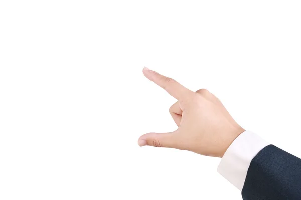 Geschäftsmann benutzt seinen Finger, um etwas zu halten — Stockfoto