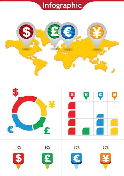Principales monedas ilustración infográfica — Vector de stock