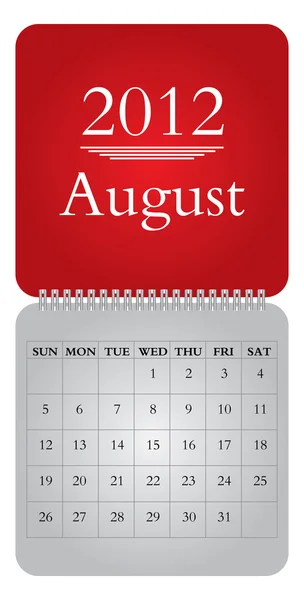Monthly calendar for 2012, August — Stock Vector