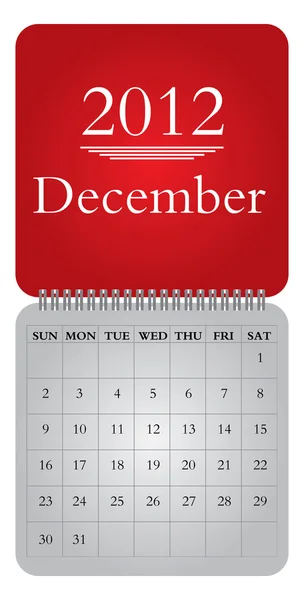 Monthly calendar for 2012, December — Stock Vector