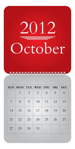 Månadskalender för 2012, oktober — Stock vektor