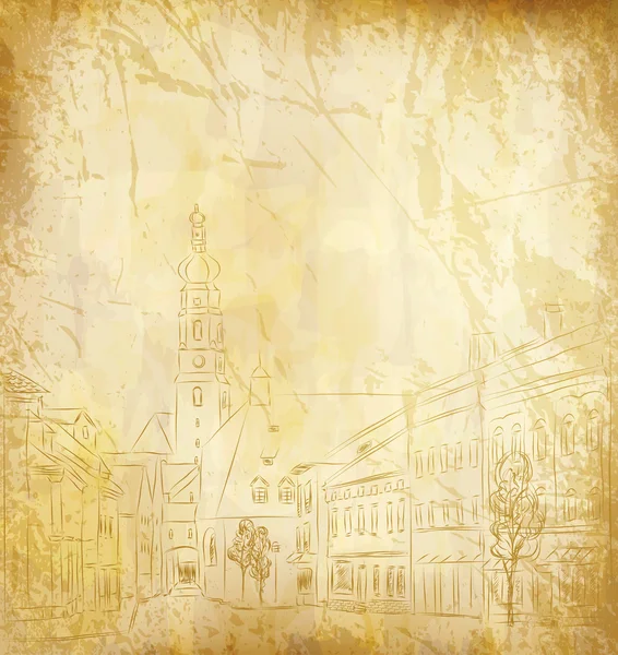 Hintergrund (das alte Papier mit einer bemalten Altstadt) — Stockvektor