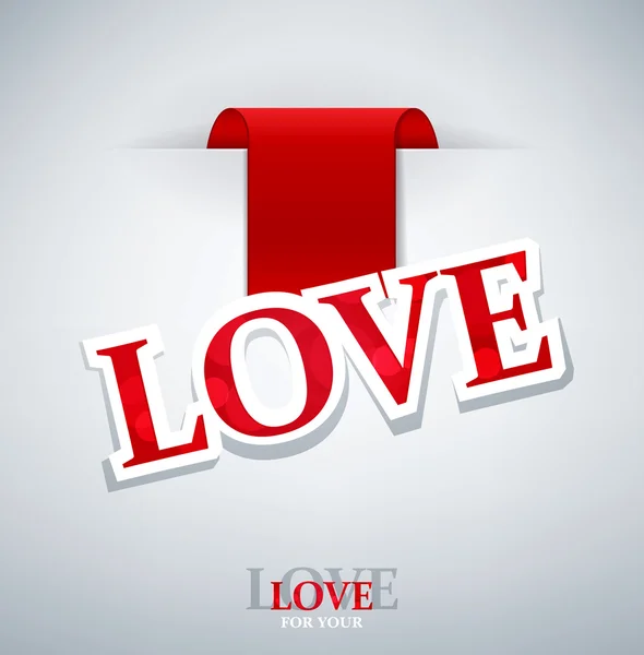 Holiday bakgrund med sticker en etikett (ordet "kärlek") — Stock vektor