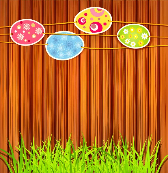Easter eggs on a wooden wall background — Stock Vector