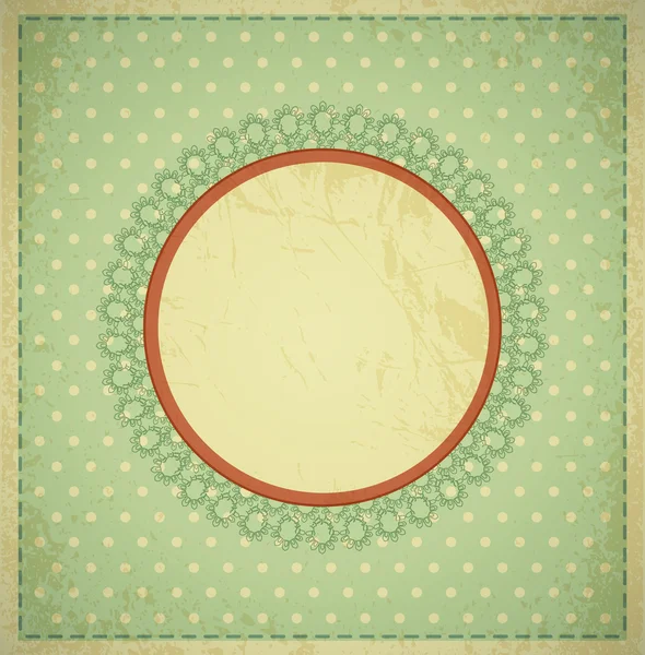 Grunge, vintage background with a circular frame and lace — Stock Vector