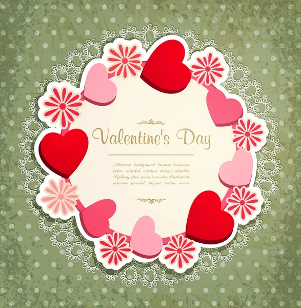 Cadre vintage avec coeurs et fleurs à Valentine — Image vectorielle