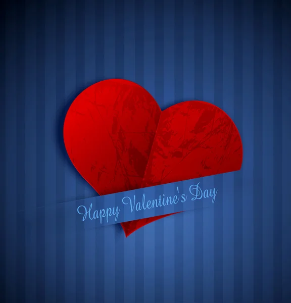 Сердце из бумаги День Святого Валентина, на синем полосатом фоне — стоковый вектор