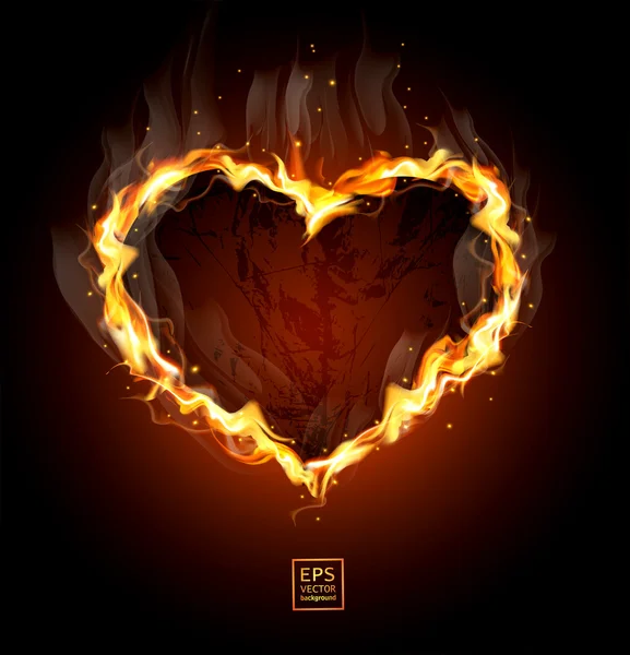 Огненное сердце на черном фоне — стоковый вектор