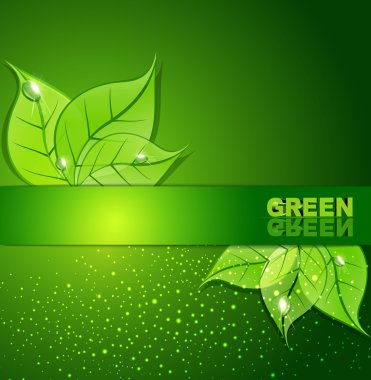 Green background with leaves and drops of dew clipart