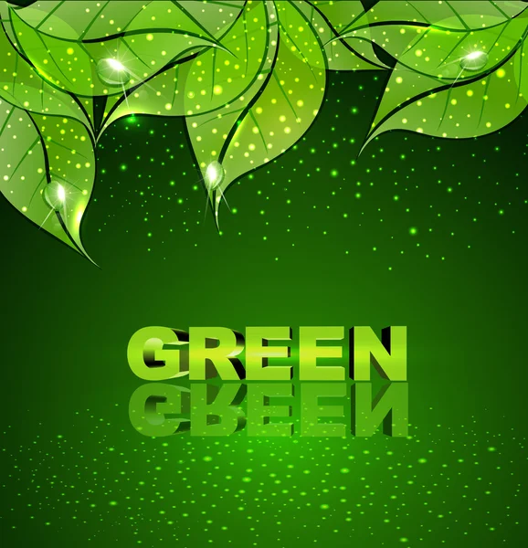 Fond avec feuilles vertes et gouttes de rosée — Image vectorielle