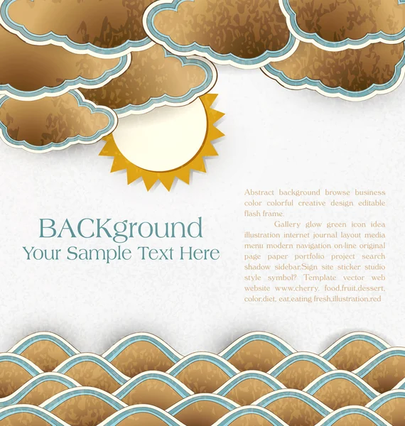 Vintage background with sea, clouds and sun on cardboard — Stock Vector