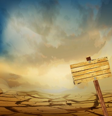 Vector desert landscape with a wooden plaque clipart