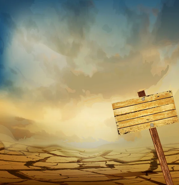 Vector woestijn landschap met een houten plaque — Stockvector