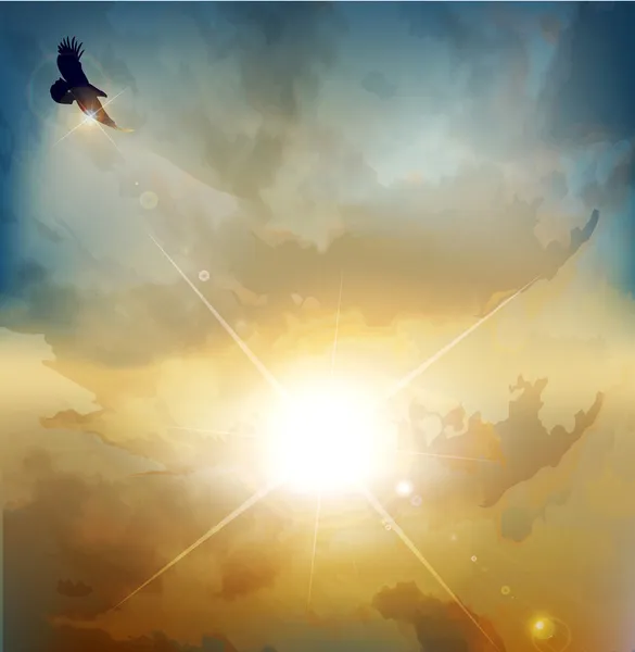 Vektor-Hintergrund mit hoch aufragendem Adler auf einem Hintergrund von ris — Stockvektor