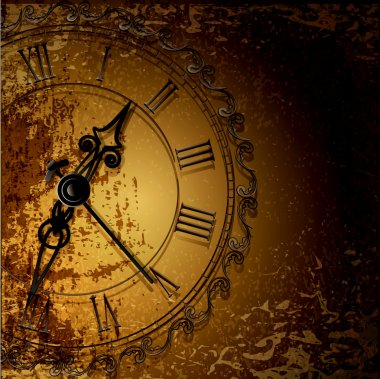 Vector grunge abstract background with antique clocks