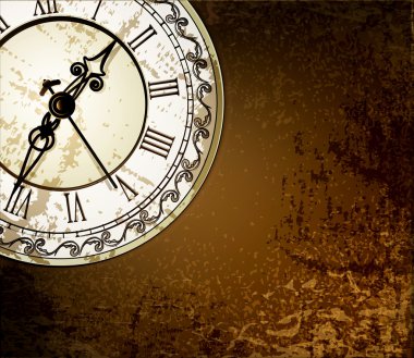 Vector grunge abstract background with antique clocks clipart