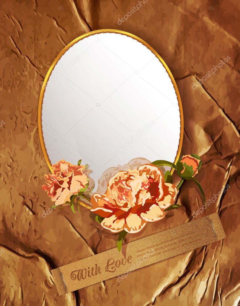 Vector vintage background with flowers and a mirror
