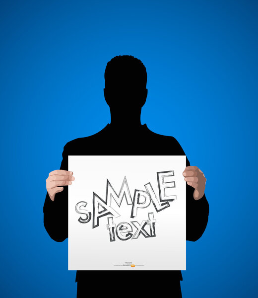 Vector silhouette of a man holding a white sheet of paper for te
