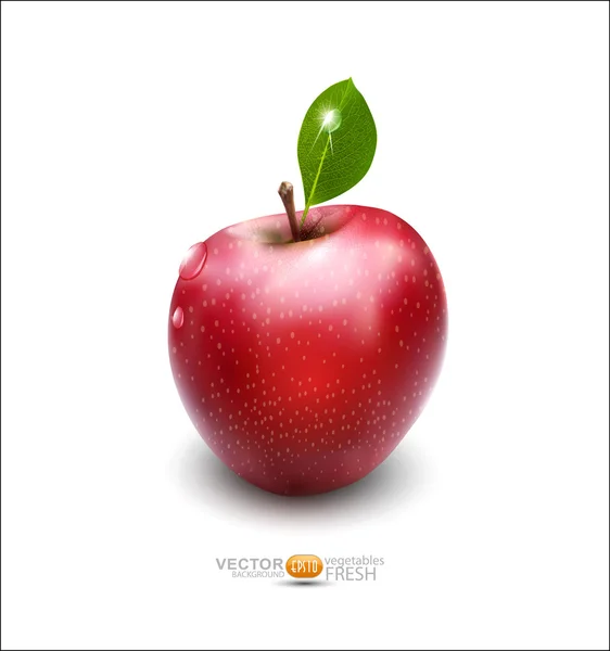 Διάνυσμα κόκκινο μήλο με πράσινο φύλλο σε άσπρο φόντο — Διανυσματικό Αρχείο