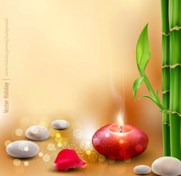 Векторный романтический фон с бамбуком и зажженными свечами — стоковый вектор