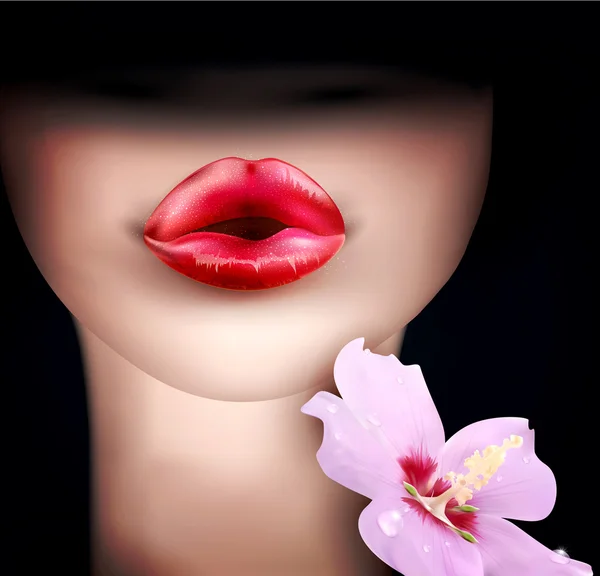 Fondo de moda vectorial, una mujer con labios rojos, flor — Vector de stock