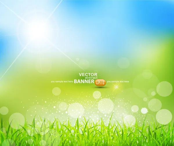 Vetor fundo verde natural com sol e grama — Vetor de Stock