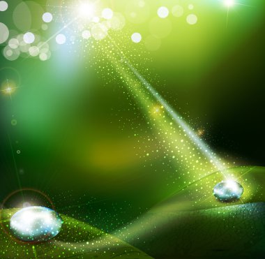 Green vector background with with a drop of dew clipart