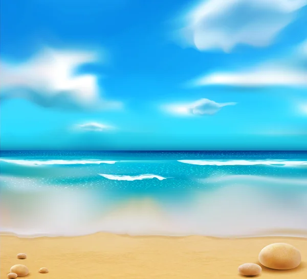 Vector blauwe oceaan vanaf het strand en steentjes — Stockvector