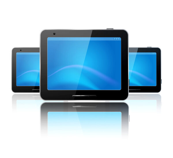 Vector with three computer tablet on the white background and re