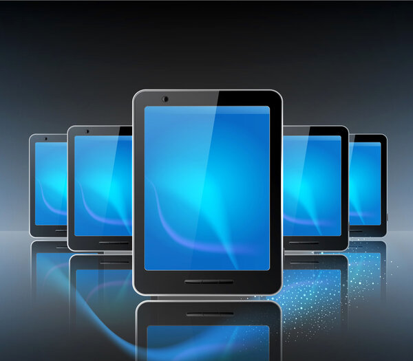 Vector with three computer tablet on the grey background and ref