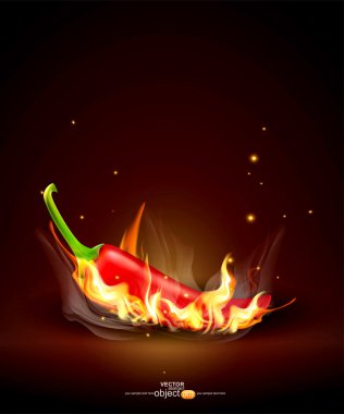 Vector flaming red chili on a brown background